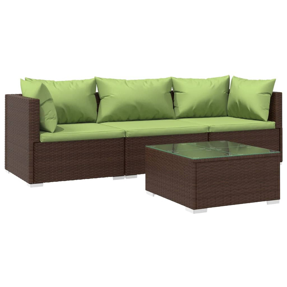 vidaXL Salon de jardin 4 pcs avec coussins résine tressée marron