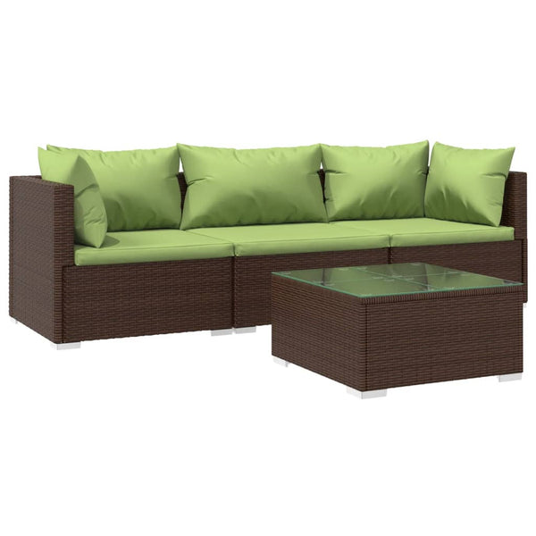 4-tlg. Garten-Lounge-Set mit Auflagen Poly Rattan Braun