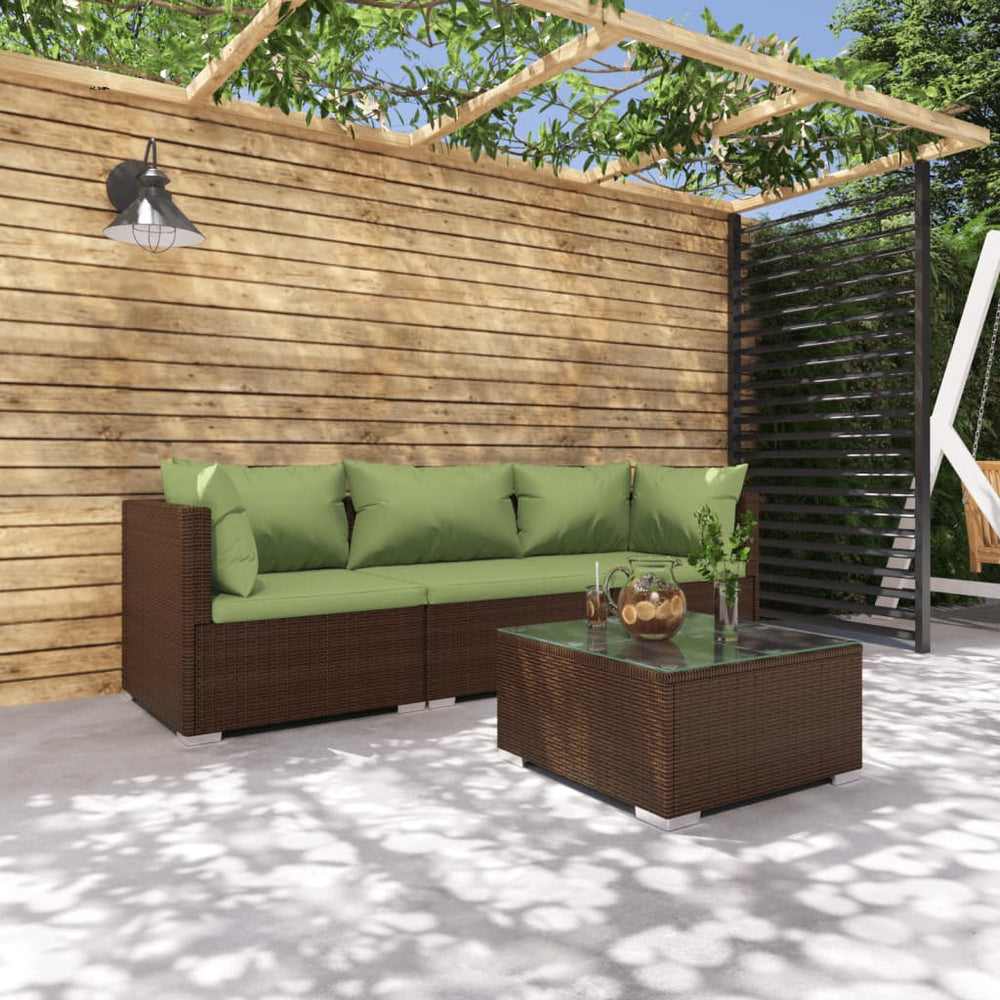 vidaXL Salon de jardin 4 pcs avec coussins résine tressée marron
