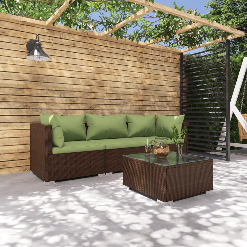 4-tlg. Garten-Lounge-Set mit Auflagen Poly Rattan Braun