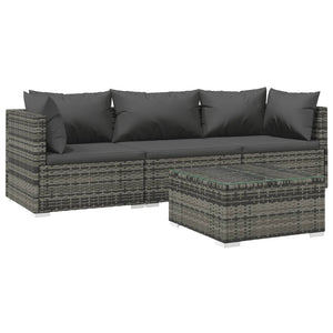 4-tlg. Garten-Lounge-Set mit Kissen Poly Rattan Grau