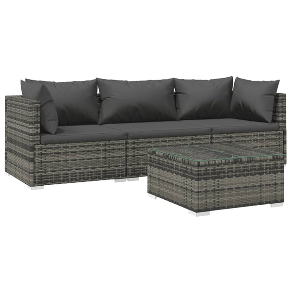 4-tlg. Garten-Lounge-Set mit Kissen Poly Rattan Grau