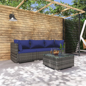 4-tlg. Garten-Lounge-Set mit Kissen Poly Rattan Grau