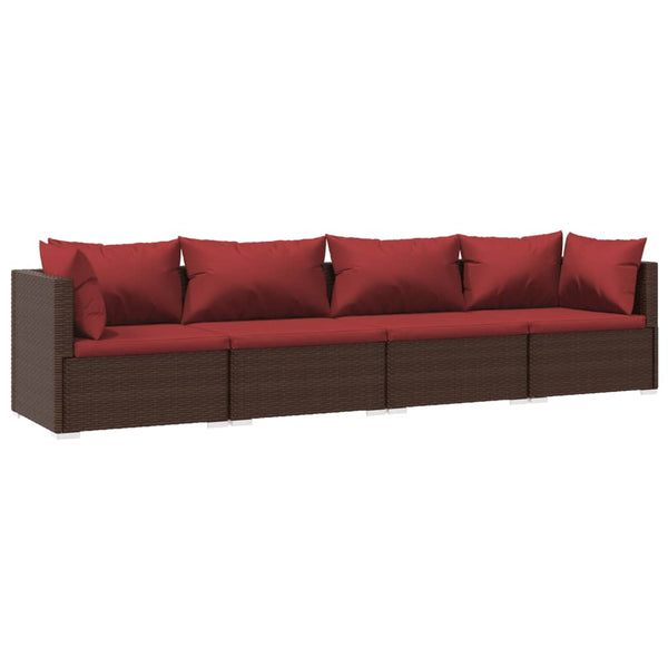 4-tlg. Garten-Lounge-Set mit Auflagen Poly Rattan Braun