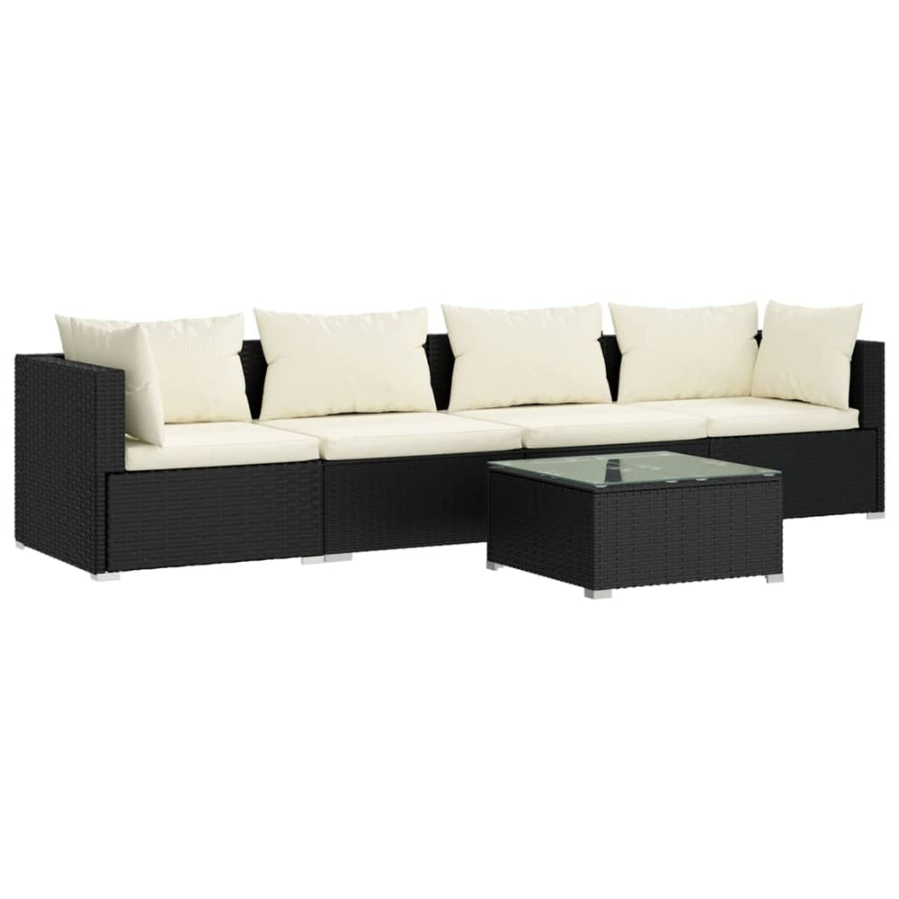 vidaXL Salon de jardin 5 pcs avec coussins résine tressée noir