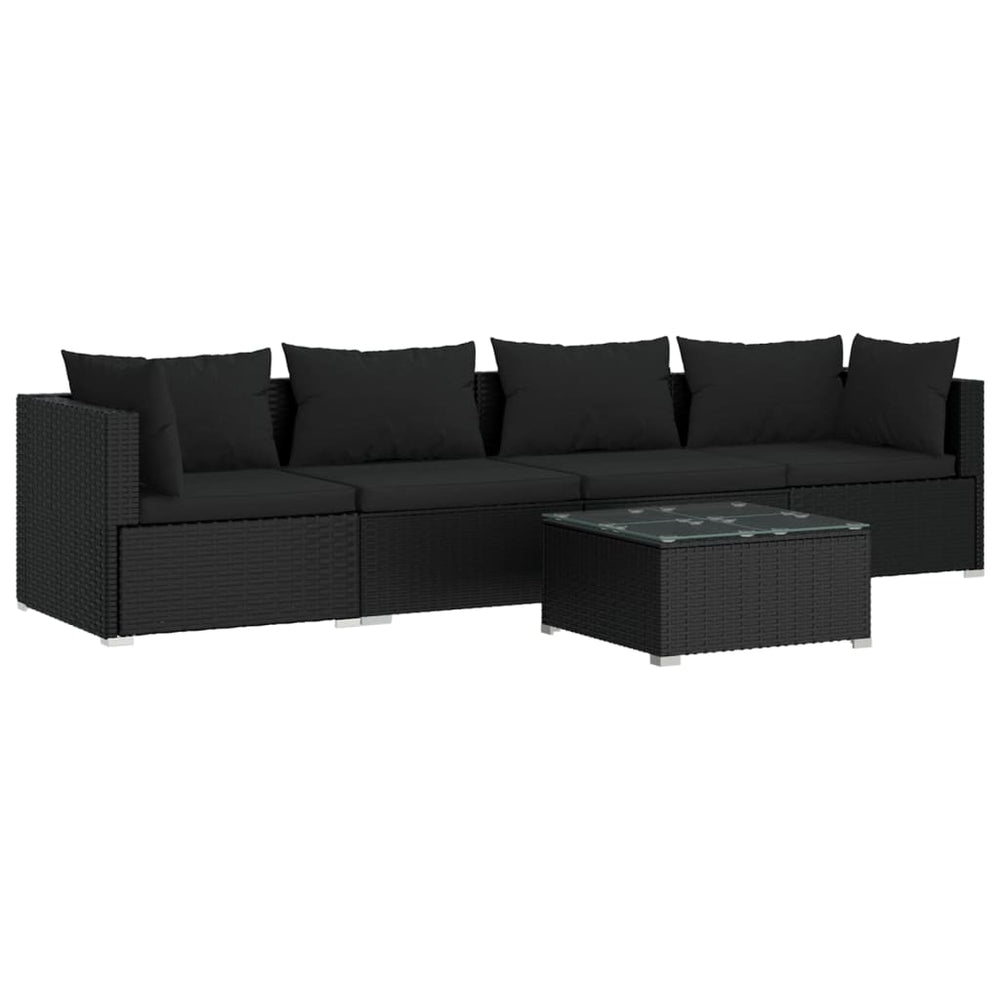 vidaXL Salon de jardin 5 pcs avec coussins résine tressée noir