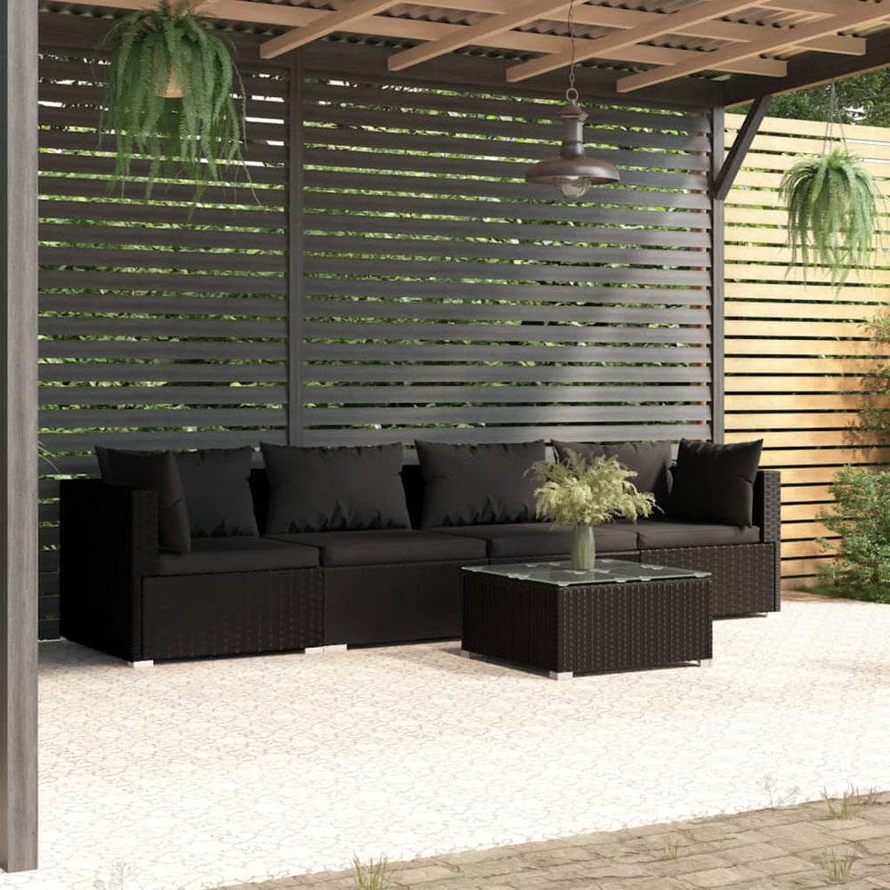 vidaXL Salon de jardin 5 pcs avec coussins résine tressée noir