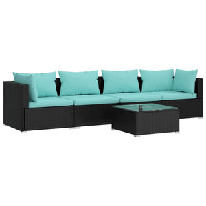 5-tlg. Garten-Lounge-Set mit Kissen Poly Rattan Schwarz