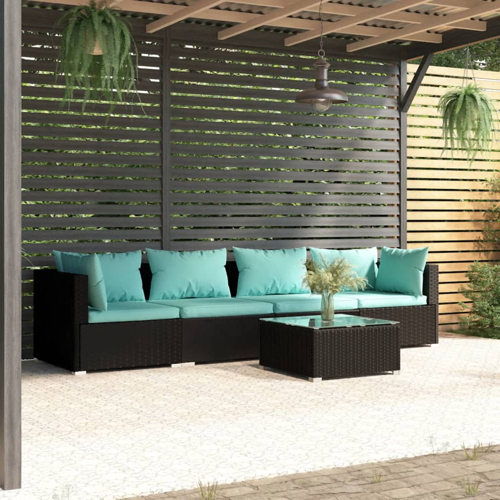 vidaXL Salon de jardin 5 pcs avec coussins résine tressée noir