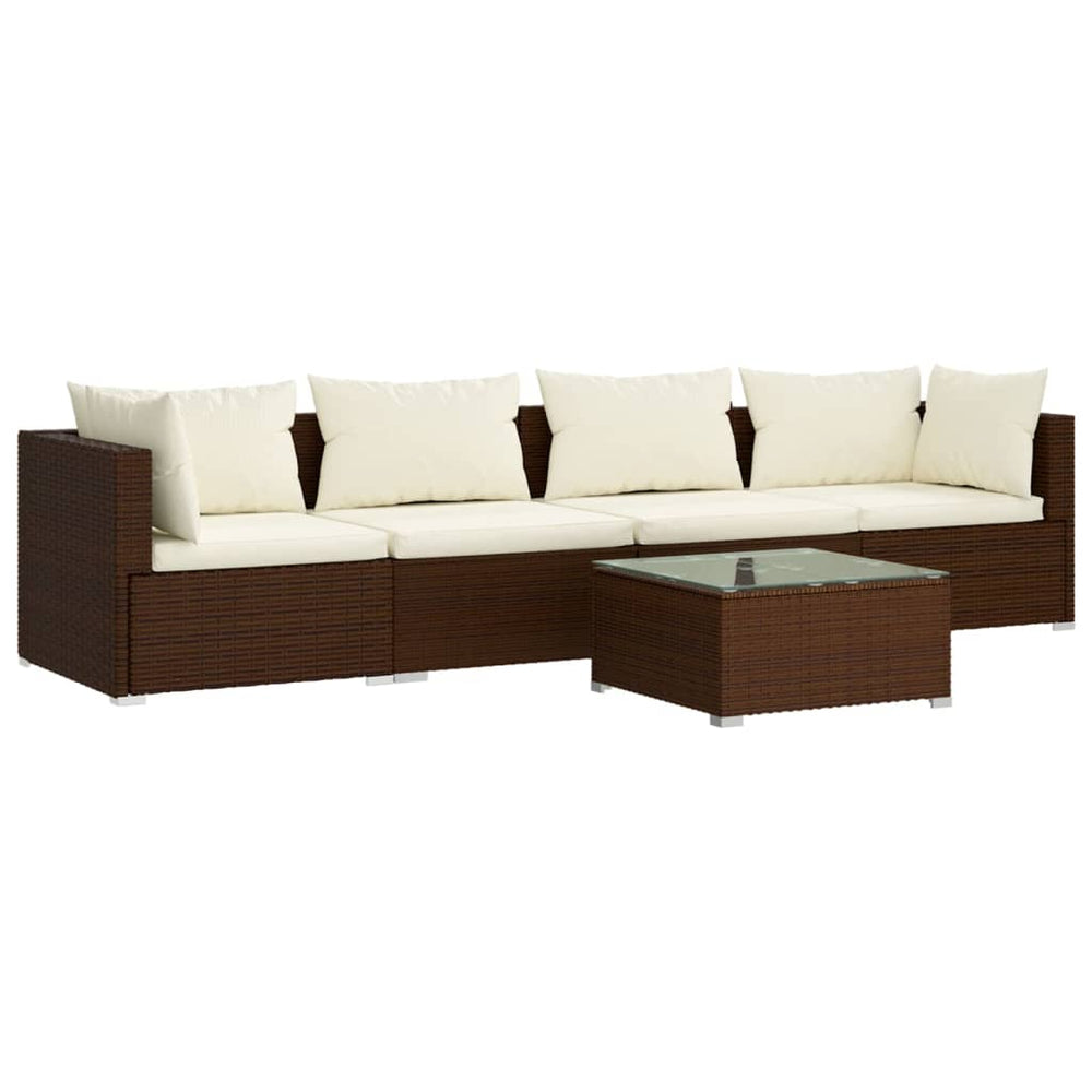 vidaXL Salon de jardin 5 pcs avec coussins résine tressée Marron