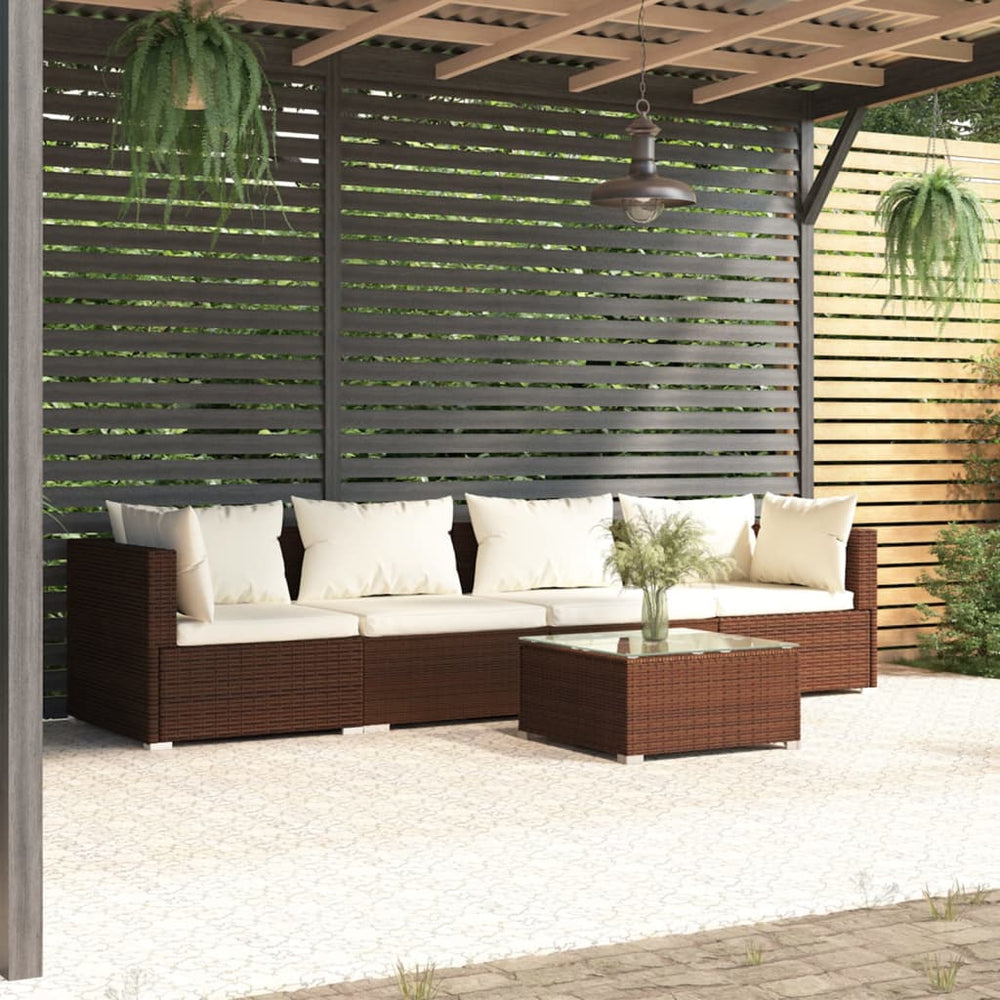 vidaXL Salon de jardin 5 pcs avec coussins résine tressée Marron