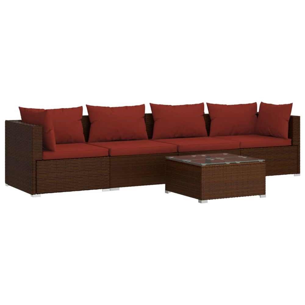 vidaXL Salon de jardin 5 pcs avec coussins résine tressée Marron