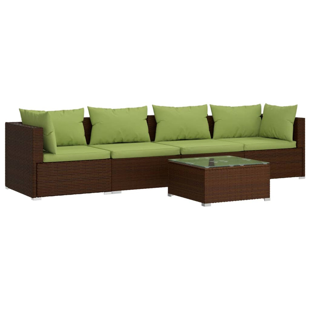vidaXL Salon de jardin 5 pcs avec coussins résine tressée Marron