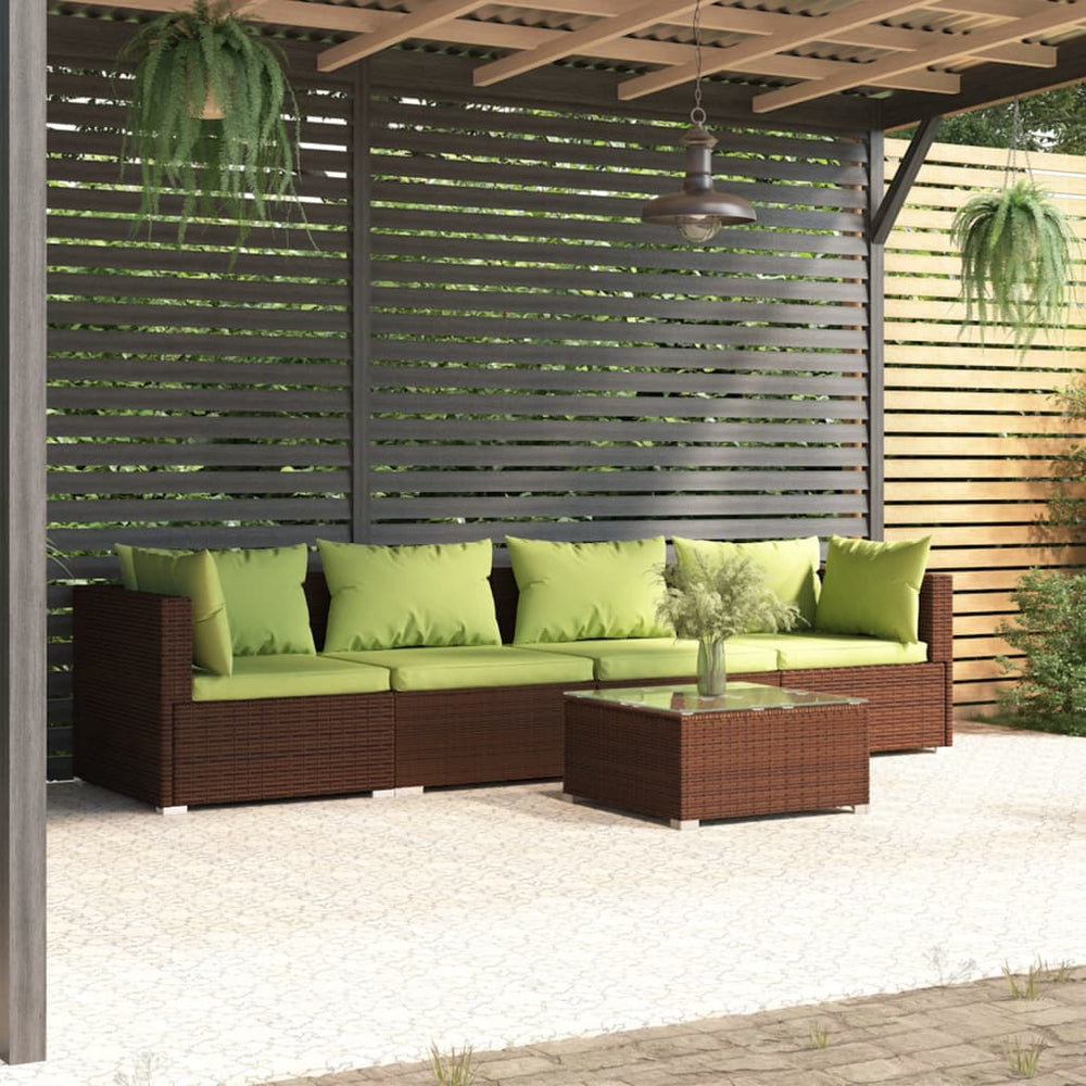 vidaXL Salon de jardin 5 pcs avec coussins résine tressée Marron