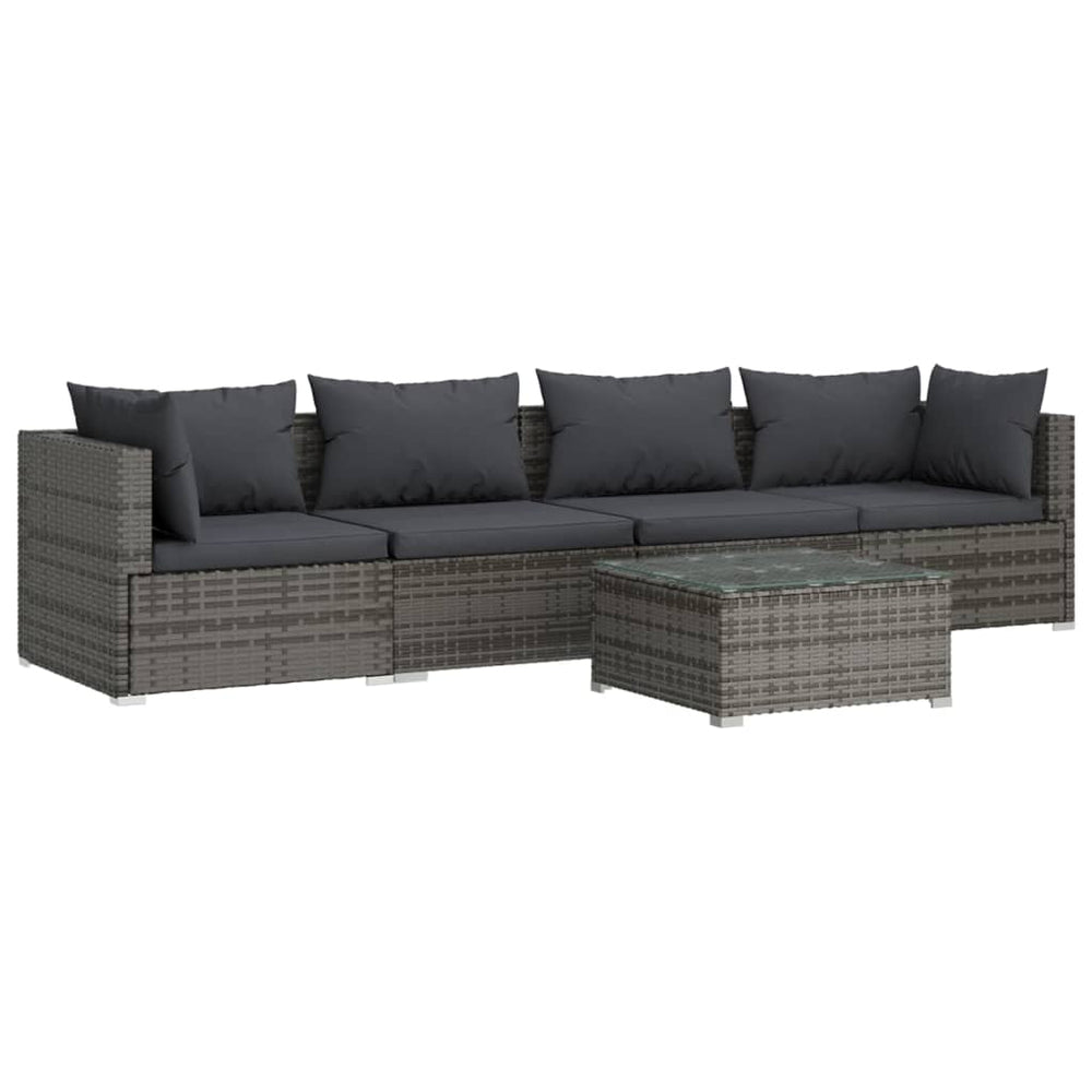vidaXL Salon de jardin 5 pcs avec coussins résine tressée Gris