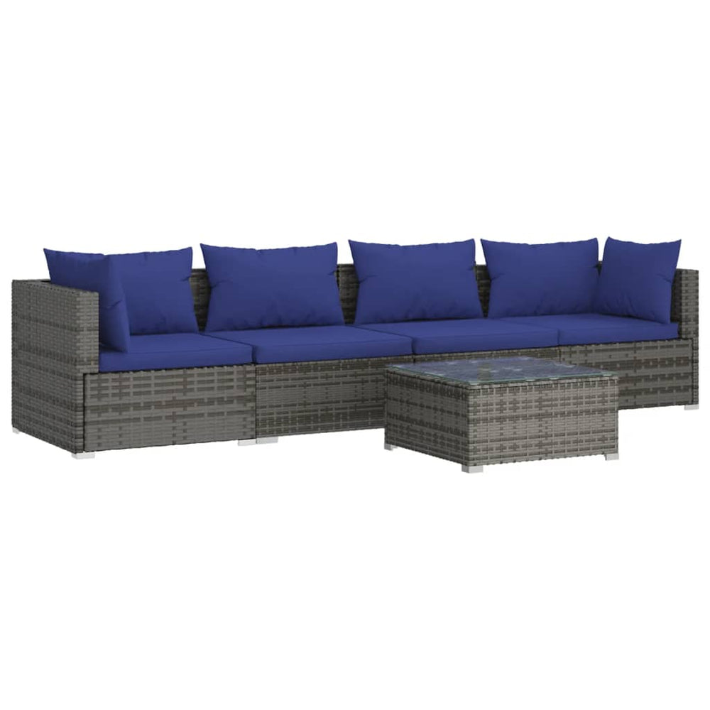 vidaXL Salon de jardin 5 pcs avec coussins résine tressée Gris