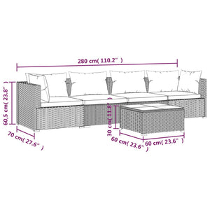 5-tlg. Garten-Lounge-Set mit Kissen Poly Rattan Grau