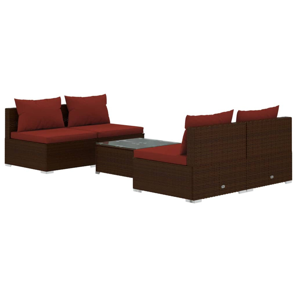 vidaXL Salon de jardin 5 pcs avec coussins résine tressée Marron