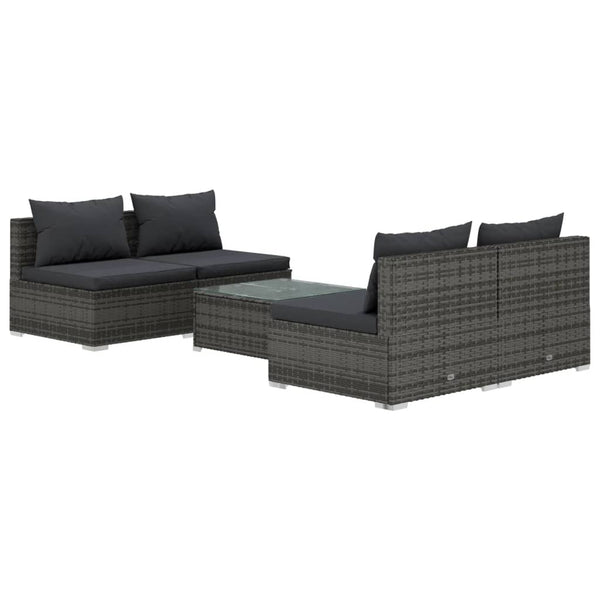 5-tlg. Garten-Lounge-Set mit Kissen Poly Rattan Grau