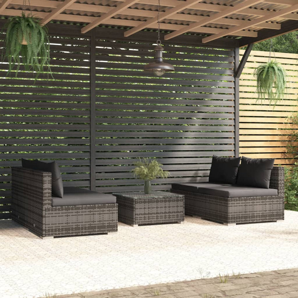 vidaXL Salon de jardin 5 pcs avec coussins résine tressée Gris