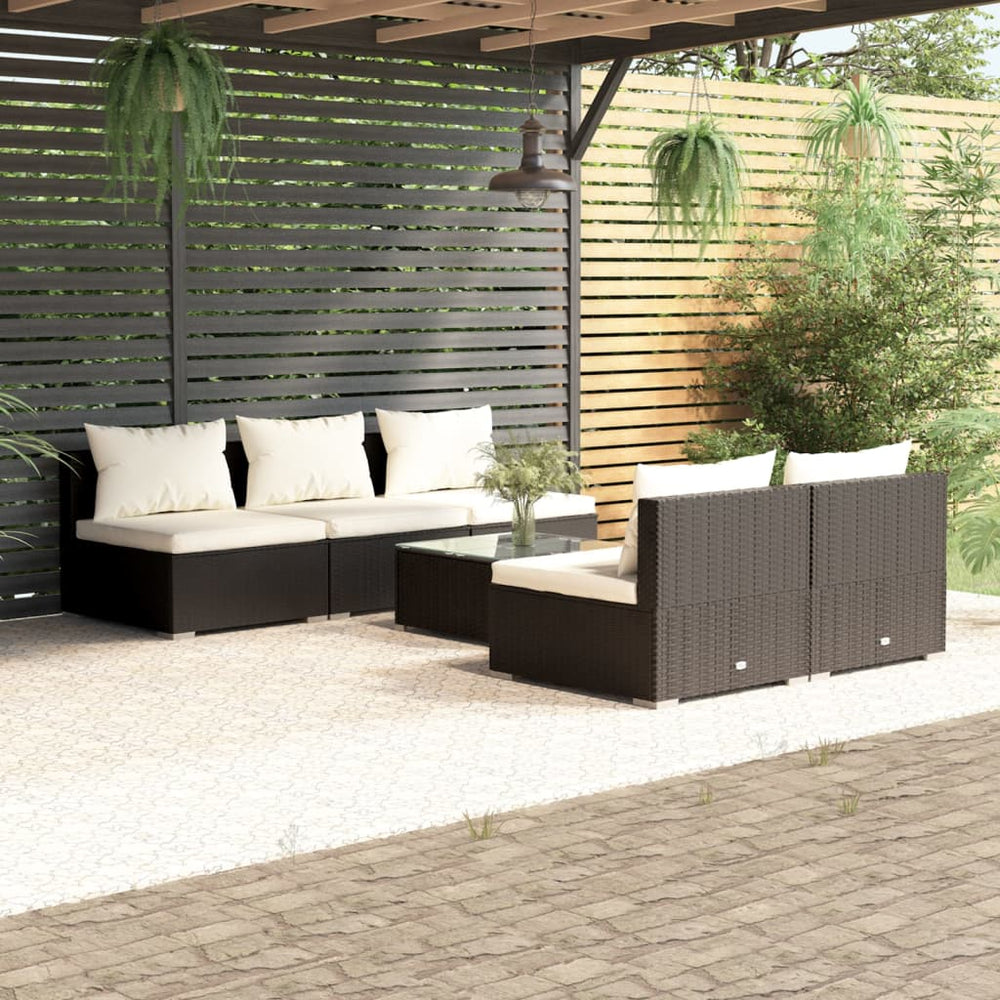 vidaXL Salon de jardin 6 pcs avec coussins résine tressée noir