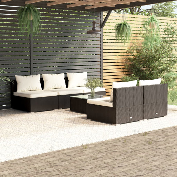6-tlg. Garten-Lounge-Set mit Kissen Poly Rattan Schwarz