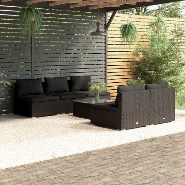 6-tlg. Garten-Lounge-Set mit Kissen Poly Rattan Schwarz