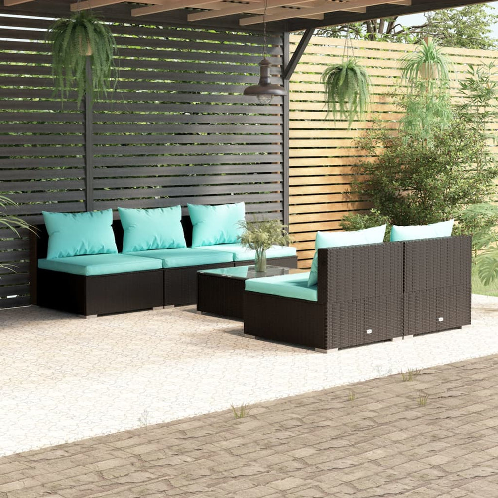 vidaXL Salon de jardin 6 pcs avec coussins résine tressée noir