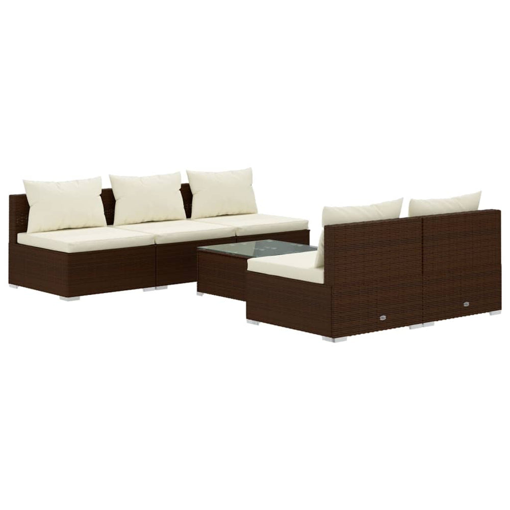 vidaXL Salon de jardin 6 pcs avec coussins résine tressée Marron