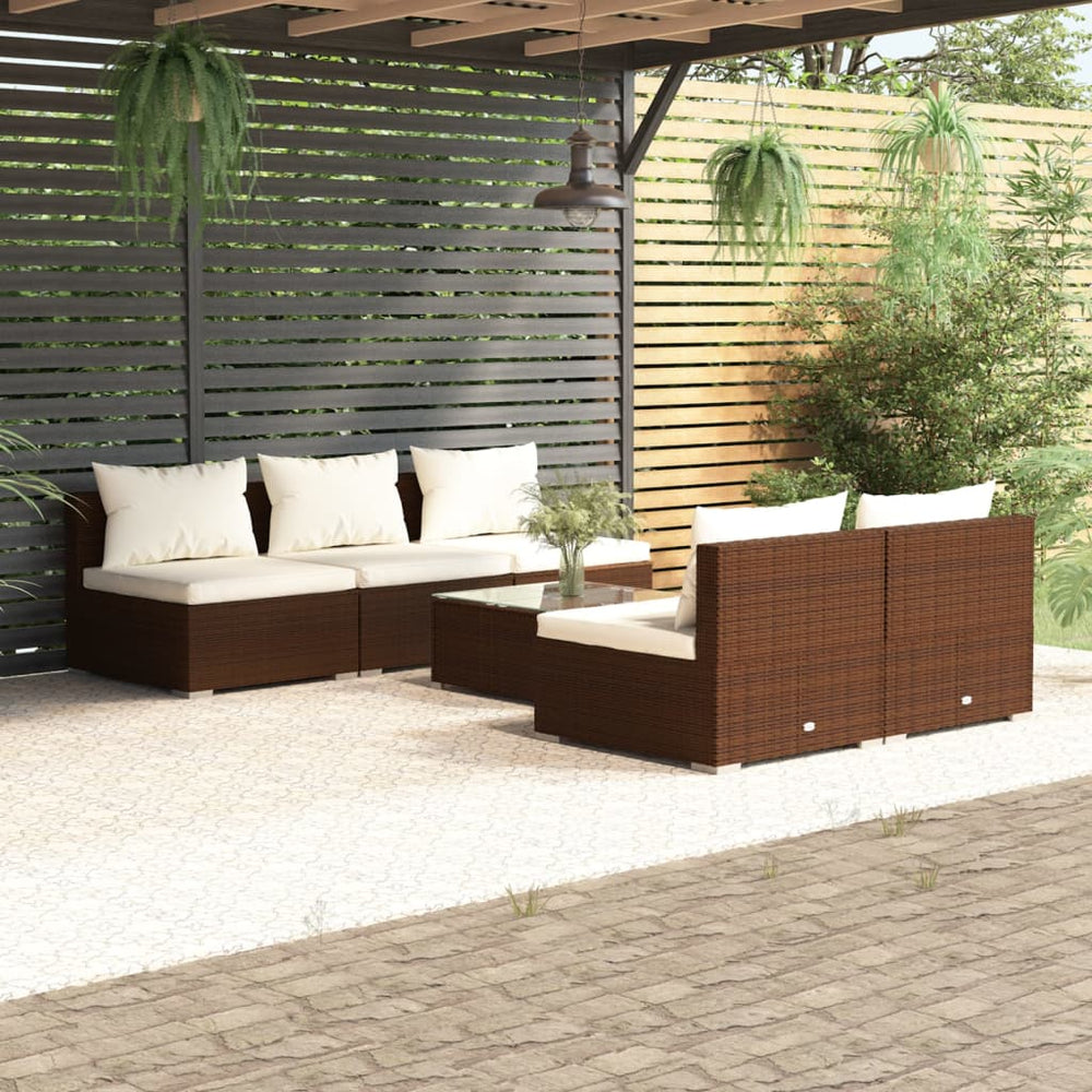 vidaXL Salon de jardin 6 pcs avec coussins résine tressée Marron