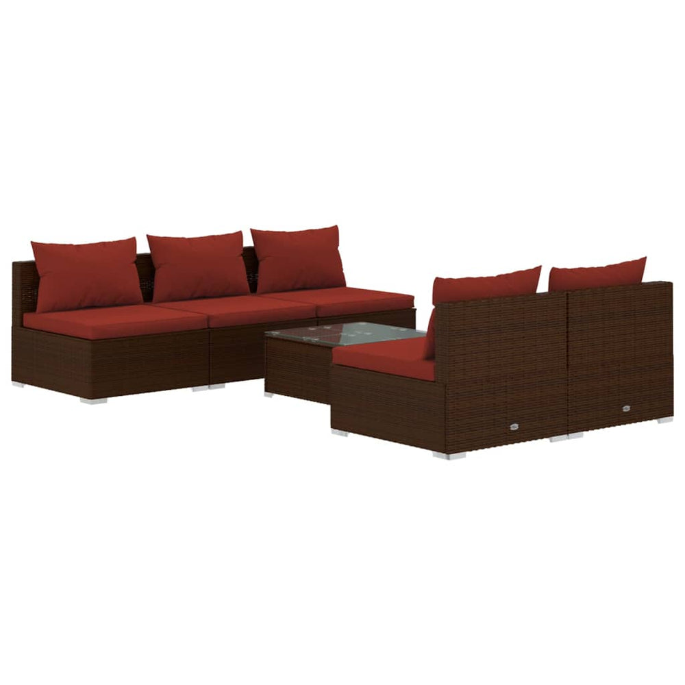 vidaXL Salon de jardin 6 pcs avec coussins résine tressée Marron