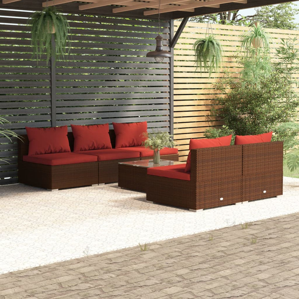 vidaXL Salon de jardin 6 pcs avec coussins résine tressée Marron