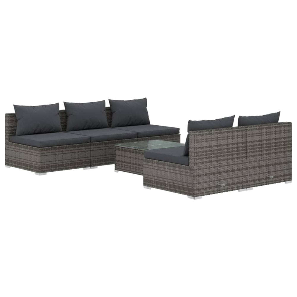 vidaXL Salon de jardin 6 pcs avec coussins résine tressée gris