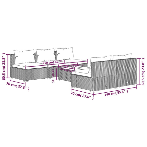 6-tlg. Garten-Lounge-Set mit Kissen Poly Rattan Grau