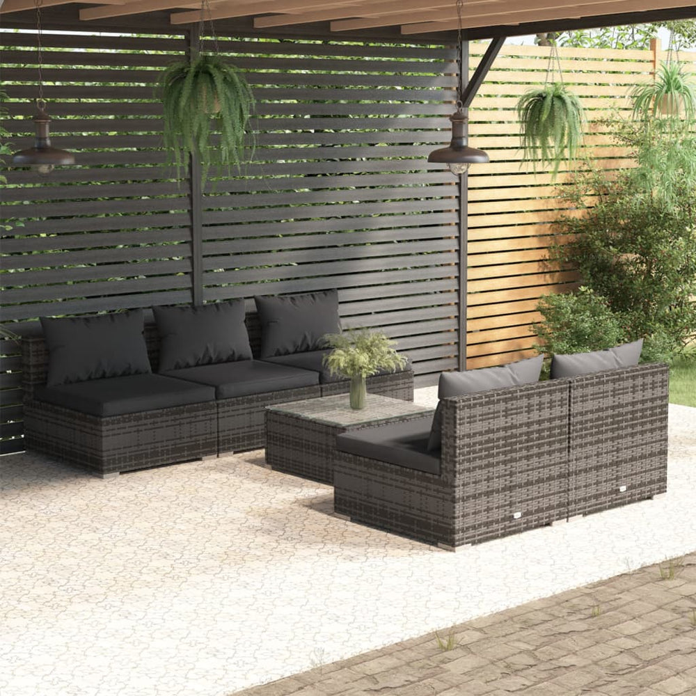 vidaXL Salon de jardin 6 pcs avec coussins résine tressée gris