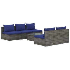 6-tlg. Garten-Lounge-Set mit Kissen Poly Rattan Grau