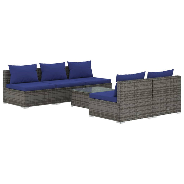 6-tlg. Garten-Lounge-Set mit Kissen Poly Rattan Grau