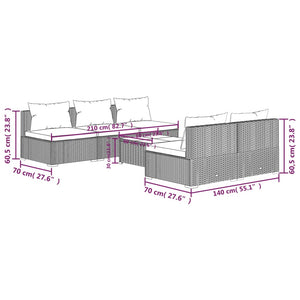6-tlg. Garten-Lounge-Set mit Kissen Poly Rattan Grau