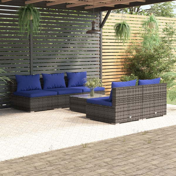 6-tlg. Garten-Lounge-Set mit Kissen Poly Rattan Grau