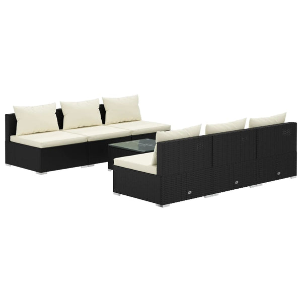 7-tlg. Garten-Lounge-Set mit Auflagen Poly Rattan Schwarz