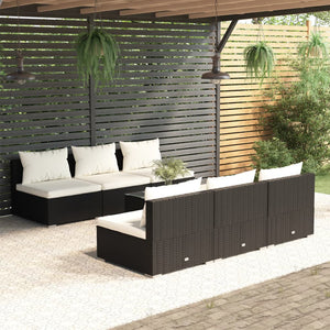 7-tlg. Garten-Lounge-Set mit Auflagen Poly Rattan Schwarz