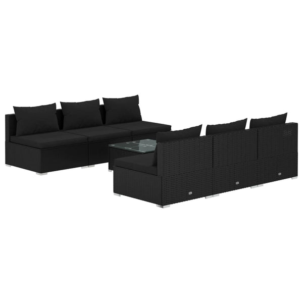 7-tlg. Garten-Lounge-Set mit Auflagen Poly Rattan Schwarz