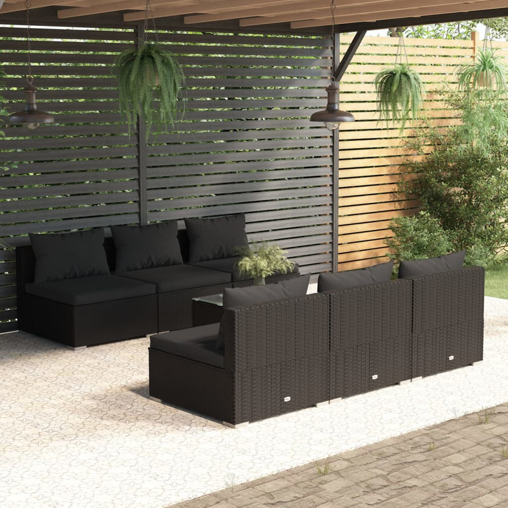 vidaXL Ensemble de salon de jardin 7 pcs avec coussins résine tressée noir