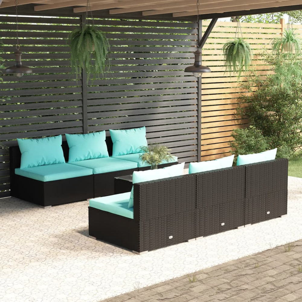 vidaXL Ensemble de salon de jardin 7 pcs avec coussins résine tressée noir
