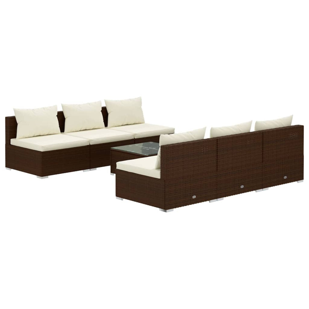 vidaXL Salon de jardin 7 pcs avec coussins résine tressée marron