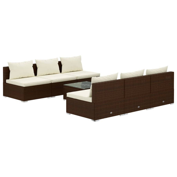 7-tlg. Garten-Lounge-Set mit Kissen Poly Rattan Braun