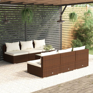 7-tlg. Garten-Lounge-Set mit Kissen Poly Rattan Braun