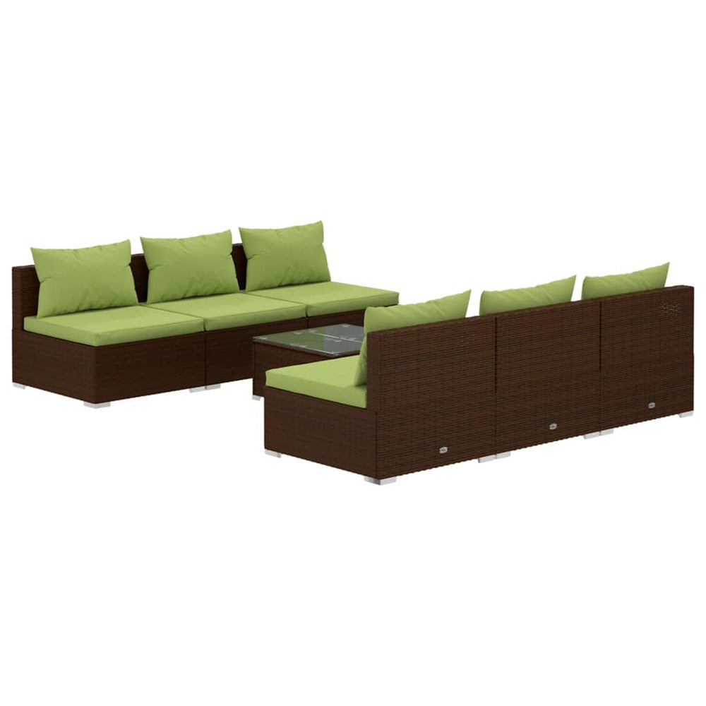 vidaXL Salon de jardin 7 pcs avec coussins résine tressée marron