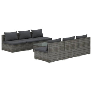 7-tlg. Garten-Lounge-Set mit Kissen Poly Rattan Grau