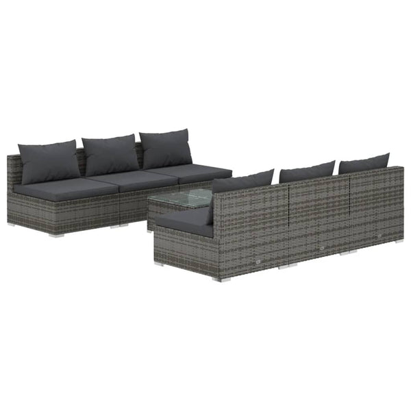 7-tlg. Garten-Lounge-Set mit Kissen Poly Rattan Grau